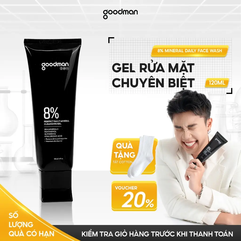 Sữa Rửa Mặt Dạng Gel 3ON1 GOODMAN sạch sâu ngừa mụn, kiềm dầu cấp ẩm, giúp da khỏe mạnh, dành cho dầu, da mụn, da khô
