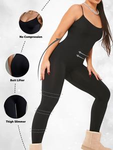 Women's Plain Adjustable Strap Backless Cami Shapewear Jumpsuit, Summer Clothes, Casual Bodycon Jumpsuit For Yoga Gym, Women's Shapewear For Summer