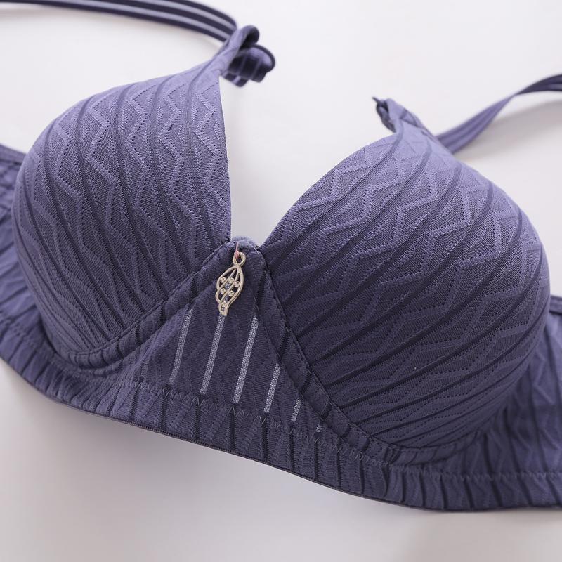 Bra Wanita Push Up With Ukuran Big Size Motif Garis Zig Zag Tanpa Kawat Bahan Elastis 3/4 Coverage Lembut Bh Busa Tipis 160 4