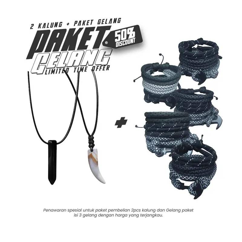PAKET 3 GELANG DAN 2 KALUNG Kalung Black Jade dan Kalung Taring Putih Tali Korea PLUS Paket Gelang Jangkar premium isi 3 gelang GELANG JANGKAR, GELANG RANGKAP, GELANG SIMPLE PARACORD 0