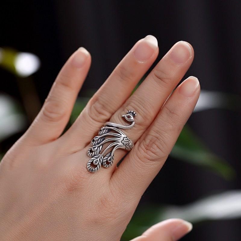 Product Introduction of New New Wide Face Ring for Women's Ethnic Style Phoenix Peacock Old Ring Ring Creative Retro Live Mouth Jewelr 6