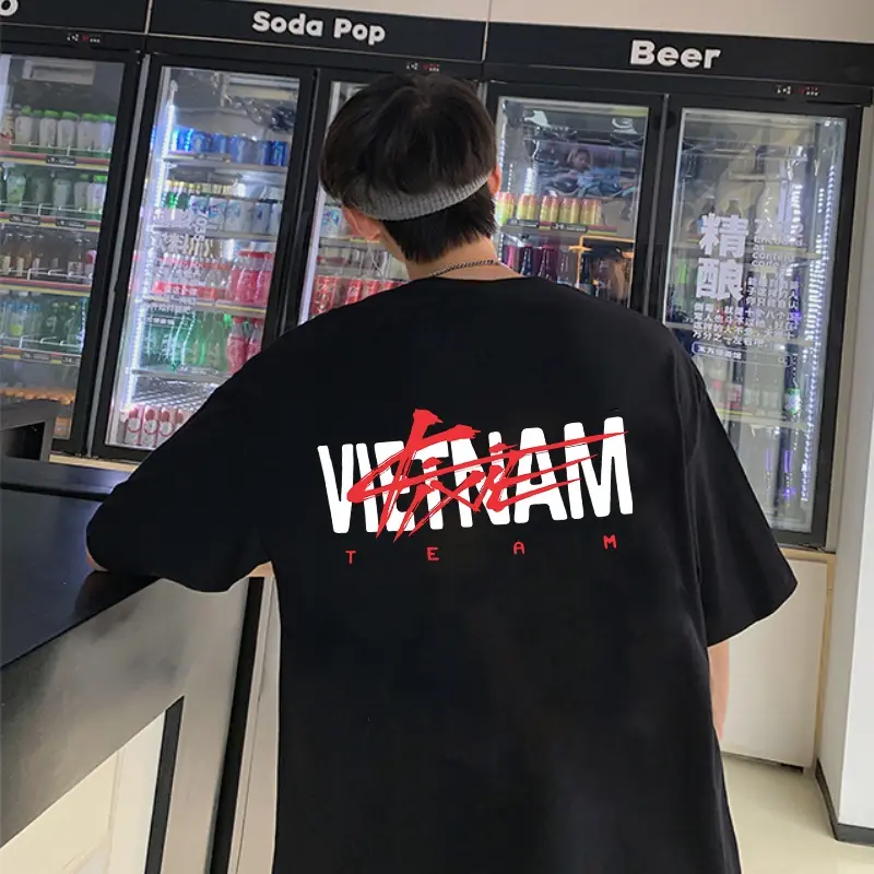 Áo thun nam nữ tay lỡ form rộng Việt Nam Team dày mịn Menswear Cổ Tròn