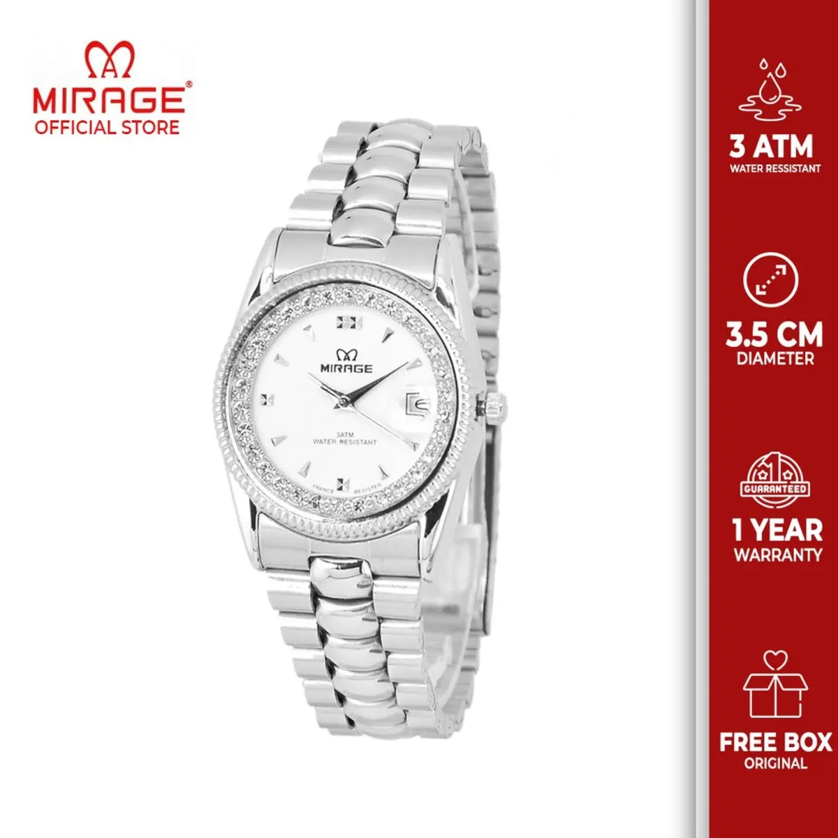 Mirage Watch - Jam Tangan Analog Wanita Silver RX 1579 M Stainless Anti Karat watches Kaca