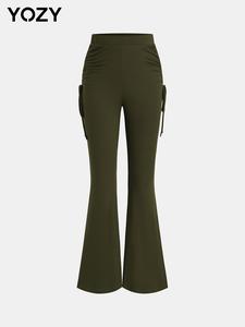 YOZY Women's Solid Tie Side Flare Leg Pants, Casual Comfy Trousers for Fall & Winter, Women's Bottoms for Daily Wear