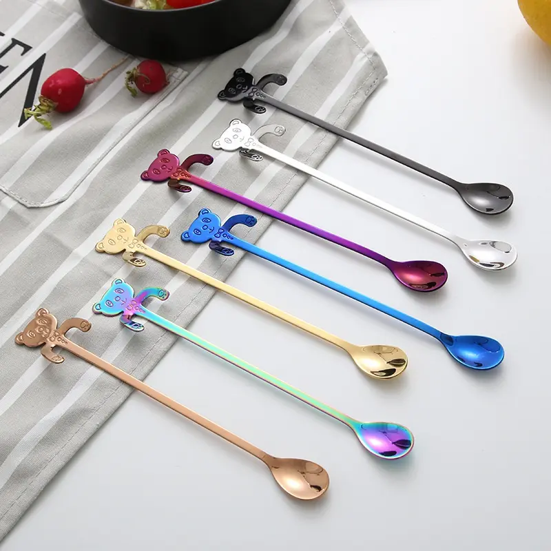 1pc Cute Panda Spoon Long Handle Spoons Flatware Drinking*Tools Kitchen Gadget Coffee Cutlery Stainless