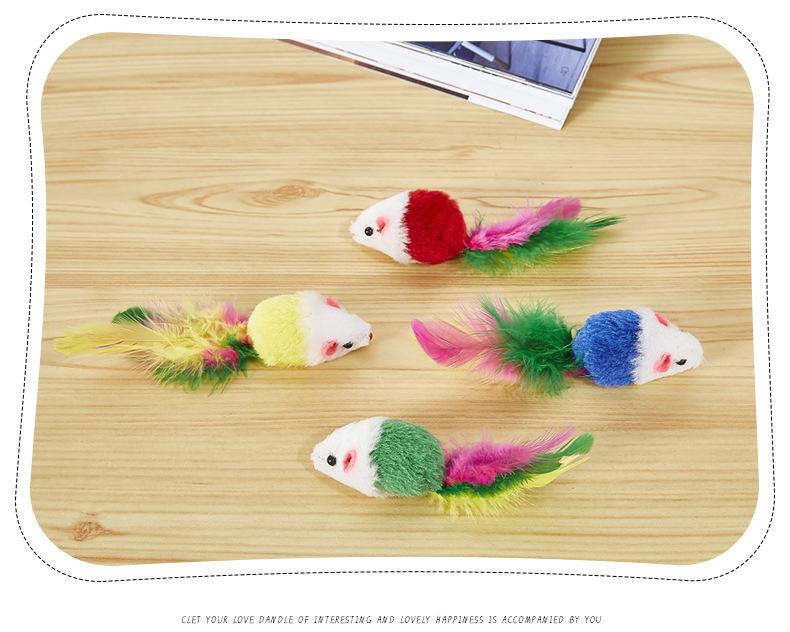 Product Introduction of 1Pcs Cat Toy Plush Mouse Colorful Feather Teasing Cat Toy Plush Sound Making Big Mouse Cat Self Hi Toy 9