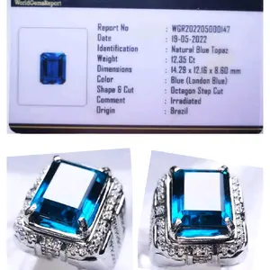 Cincin Pria Blue Topaz LDN Octagon + memo