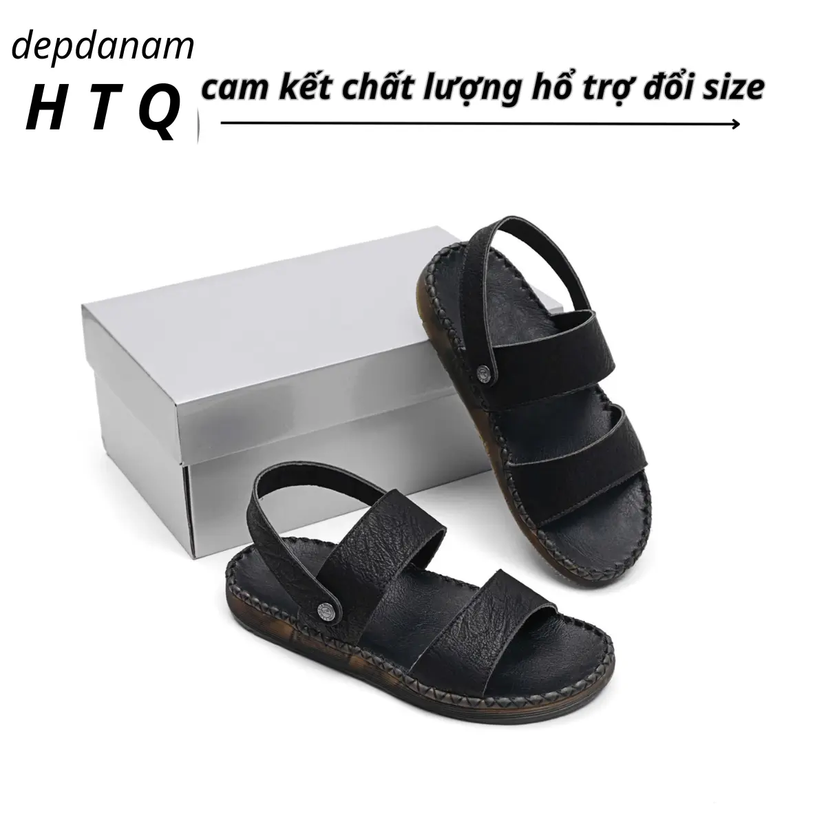 Dép quai hậu nam da cao cấp đế Đúc nguyên khối may đế dính liền vơi mặt da chắc chắn (Dép quai hậu đen)size 3844