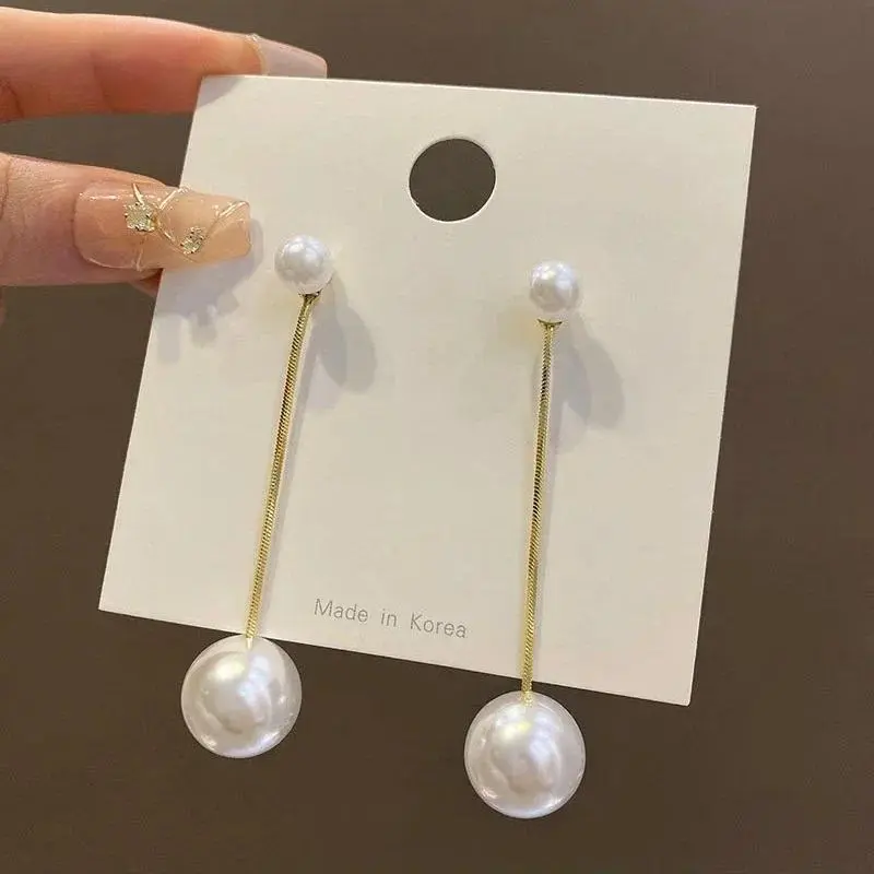 Boucle D’oreille Femmes White Imitation Pearl Big Chain Tassel Long Drop Earrings For Women Ear Jewelry Trend Girl Gift