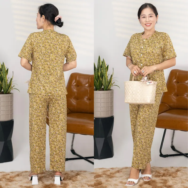 Đồ bộ bà già, bộ đồ trung niên cho ngoại áo tay ngắn top vải thun cotton lạnh cao cấp mùa hè -Thiều Thoa Store Nữ Ong 1