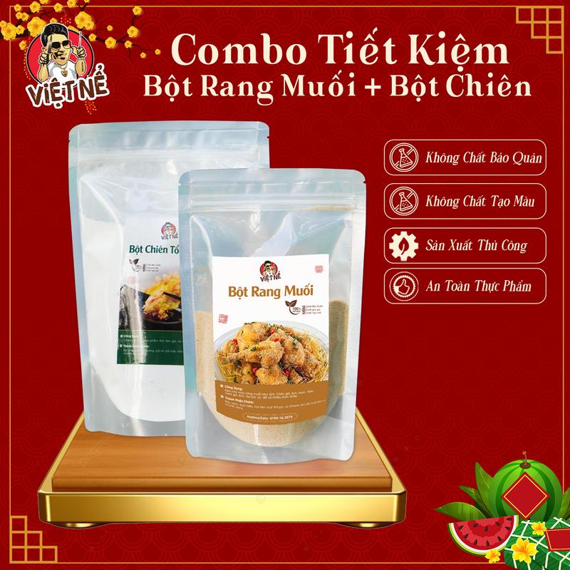Combo Tiết Kiệm 250g Bột Rang Muối + 500g Bột Chiên Tổng Hợp Làm Các Món Gà Tôm Ba Ba Dê Ếch Sụn Gà Cá Rang Muối - Việt Nể Gia Vị