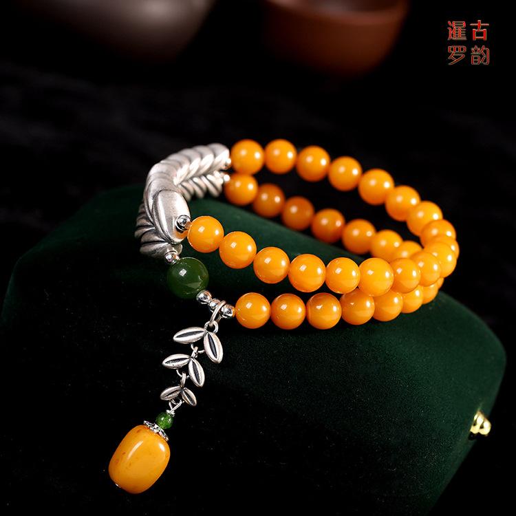 Product Introduction of S925 Sterling Silver Bracelet Natural Resin Amber Jade Bracelet Fashionable Women's Bracelet 15