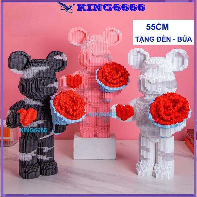 Xếp hình Gấu Bearbrick 55cm 48 cm Đồ chơi lắp ráp mô hình cỡ lớn Hàng Đẹp bear bricK tặng búa và đèn