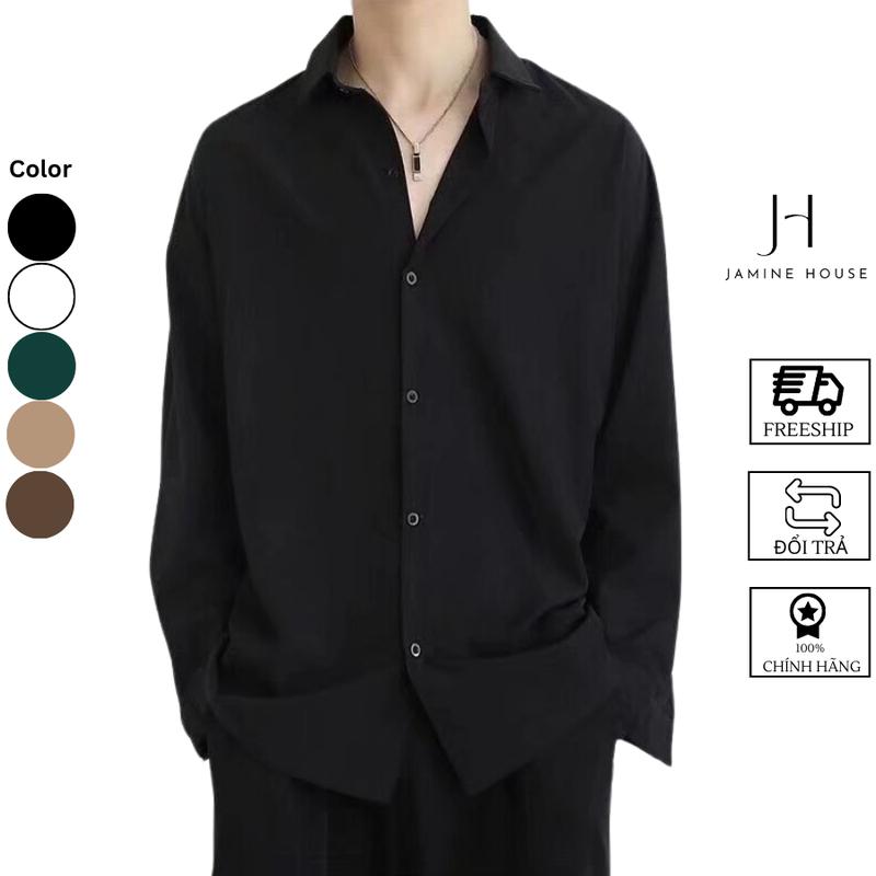  Áo sơ mi trơn tay dài JAMINE HOUSE có 5 màu basic trẻ trung ulzzang unisex Menswear Nam Trắng sơ  mi đen - Tết - Xmas 