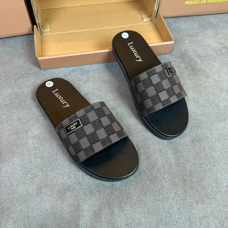 [Mã D 20 ] Dép Nam, Dép lê, dép da kẻ karo 3 màu có khâu quai chắc chắn size 37-45 DéP Đế Bằng Slipper Caro 6
