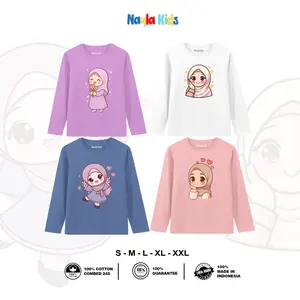 Nayla kids Baju kaos anak tangan panjang usia 1 - 12 tahun Bahan katun combed 24s Gambar muslimah