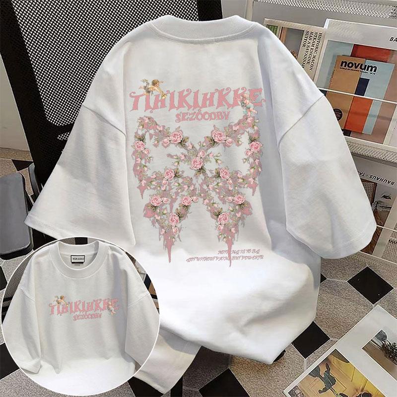 Áo phông nữ 100% cotton Tay ngắn form rộng siêu xinh Mặc hàng Oversize Mùa hè Phong cách basic Áo thun nữ Dễ phối đồ Dễ phối đồ thấm hút mồ hôi Girl phố in chữ Áo phông Học sinh Cuc xinh co dãn 4 chiều Cổ tròn Nam nữ