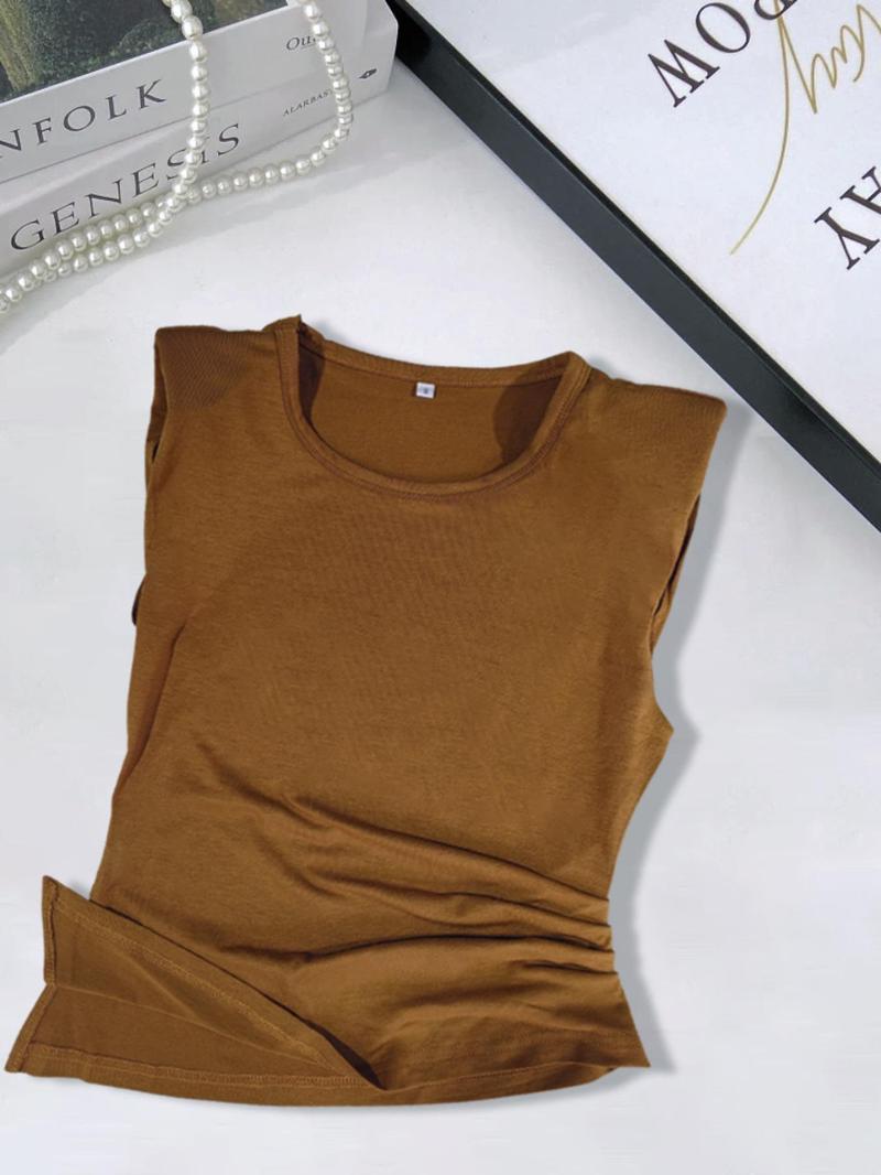 Product Introduction of Women's Plain Ruched Tank Top, Casual Sleeveless Round Neck Top for Summer, Ladies Clothes for Daily Wear 5