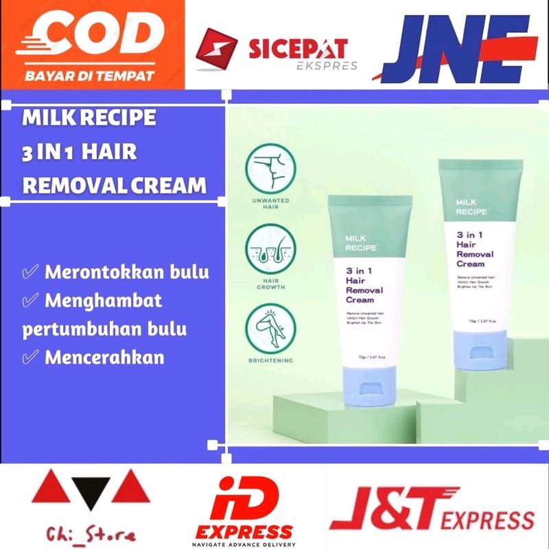 Milk Recipe 3 in 1 Hair Removal Cream krim perontok penghilang bulu tangan kaki ketiak tanpa waxing Organik Niacinamide 0