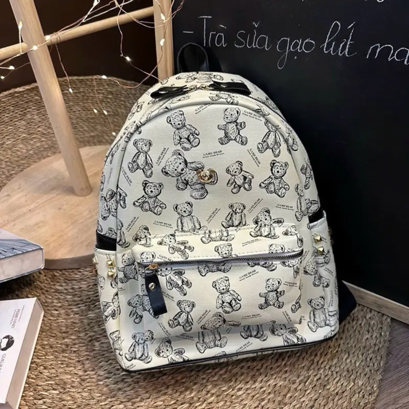 Ba lô đi học, balo đi chơi in hoạ tiết gấu size 40 đựng vừa lap 14" sách vở a4 các loại K394 2
