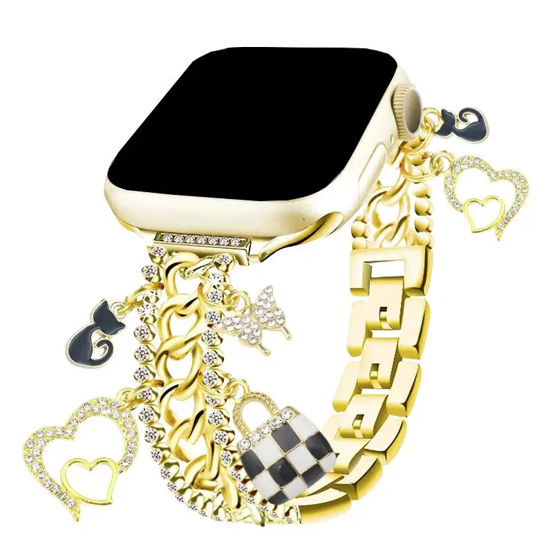 Fashionable Metal Watch Band, Watch Band with Apple Watch Accessories Charms for iWatch Series 10 9 8 7 6 5 4 3 2 1 SE, Watch Accessories, Wearable 8