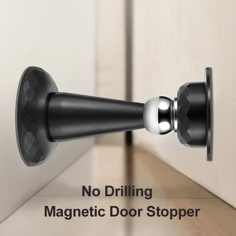 Magnetic Door Stopper Stainless Steel Floor Mount Door Stopper No Drilling Self-adhesive Stainless Steel Penahan Pintu