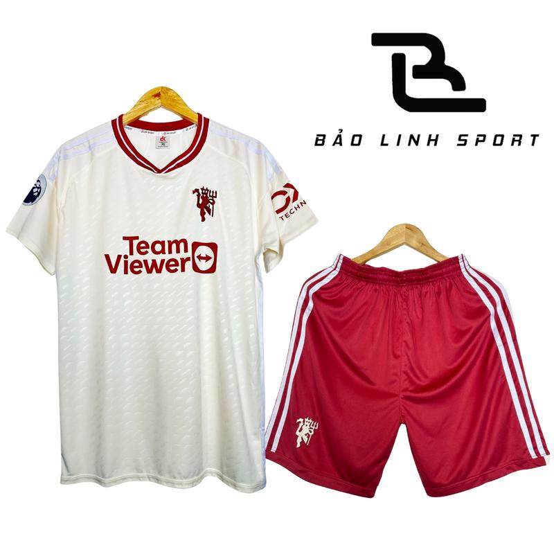 Quần Áo Bóng Đá Đồ Đá Banh MU Kem Nam Nữ 2024 Thun Lạnh Cao Cấp Không Nhăn Không Xù Lông Bảo Linh Sport