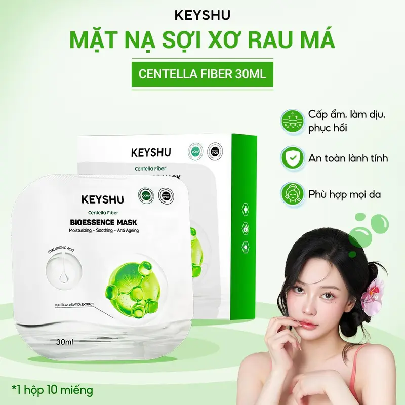Hộp Mặt Nạ Sợi Xơ Rau Má Centella Fiber KEYSHU 10 Miếng 30ML Dưỡng Ẩm, Làm Mềm Da, Hỗ Trợ Ngăn Ngừa Lão Hóa 1