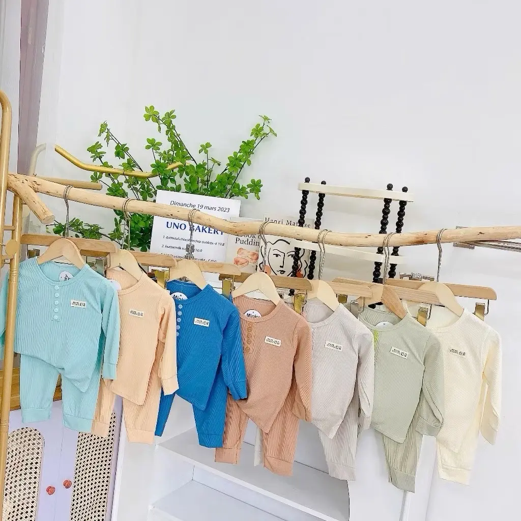 B09 Combo bộ tăm xuất Hàn dài tay cổ trụ mềm mịn cho bé trai, bé gái từ 5 đến 16kg