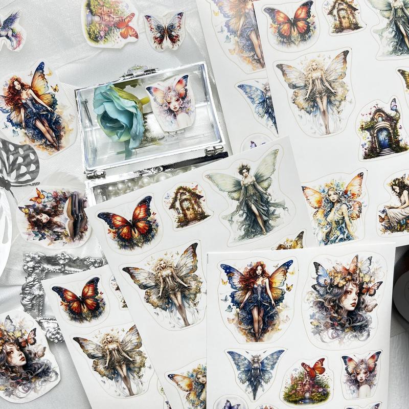 Cartoon Butterfly & Figure Pattern Sticker, 96pcs/set Waterproof Self Adhesive Decorative Sticker, Decor Sticker for Diy Scrapbooking Gift Greeting Card Water Bottle Laptop Phone 7