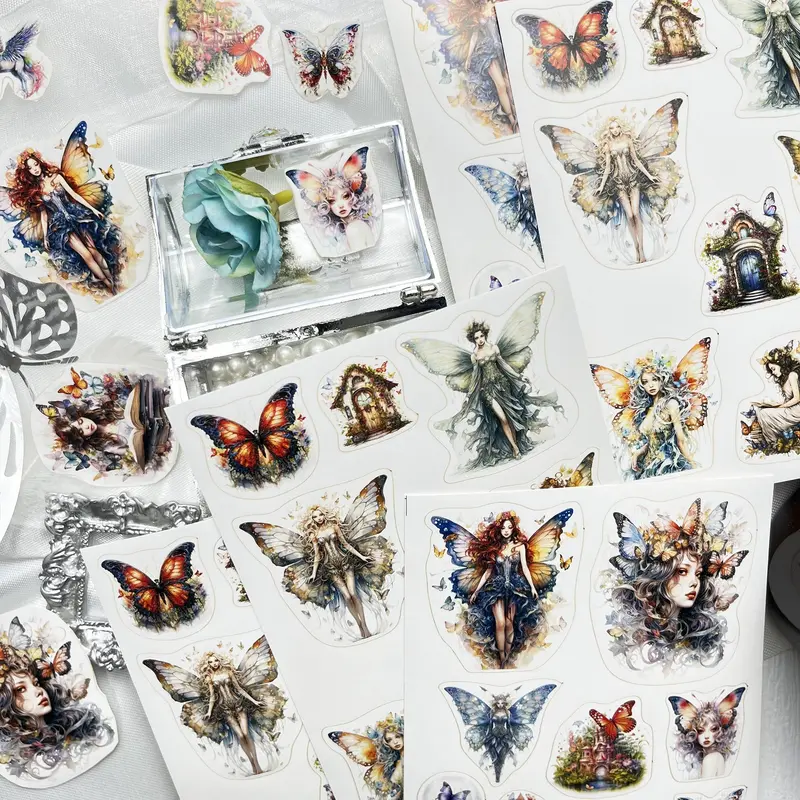 Cartoon Butterfly & Figure Pattern Sticker, 96pcs/set Waterproof Self Adhesive Decorative Sticker, Decor Sticker for Diy Scrapbooking Gift Greeting Card Water Bottle Laptop Phone 7