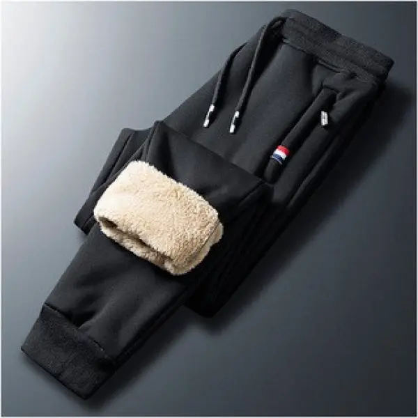 Quần Dài Nam, Lót Lông Cừu, Dày Dặn, Quần Nỉ Mùa Đông, Quần Cashmere, Quần Thể Thao Dáng Rộng, Thích Hợp Cho Mùa Thu Và Mùa Đông, Làm Bằng Len Lông Cừu, Có Thể Mặc Ngoài Trời