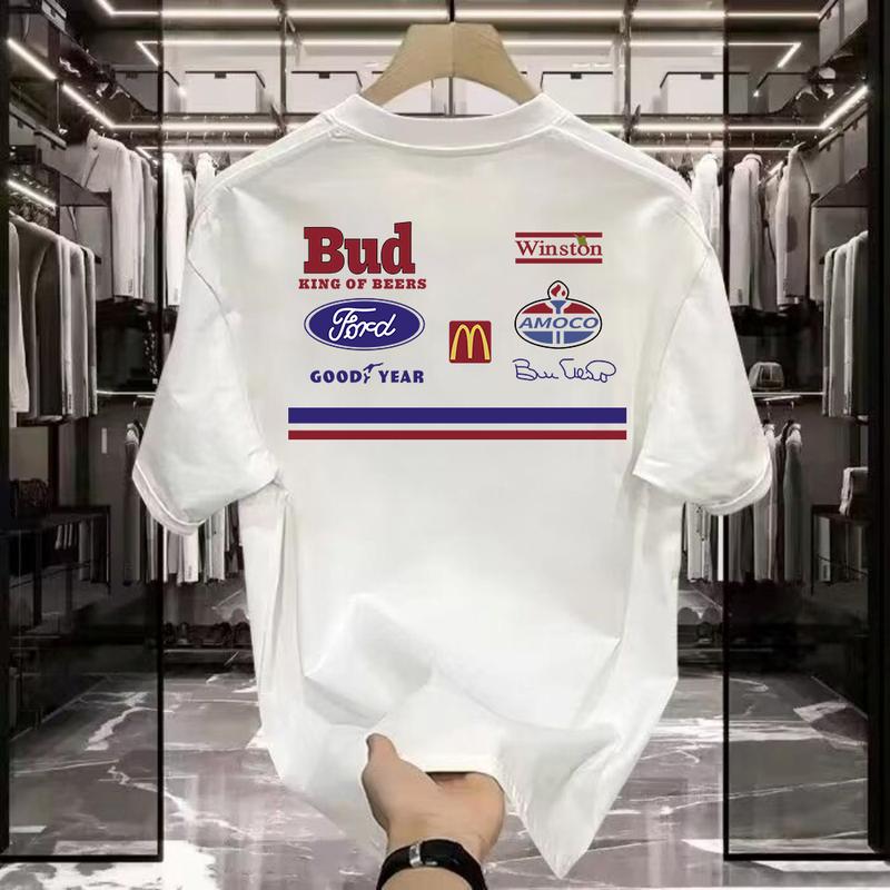 Desain cetak monogram asli, kaos lengan pendek longgar sederhana untuk pria 0