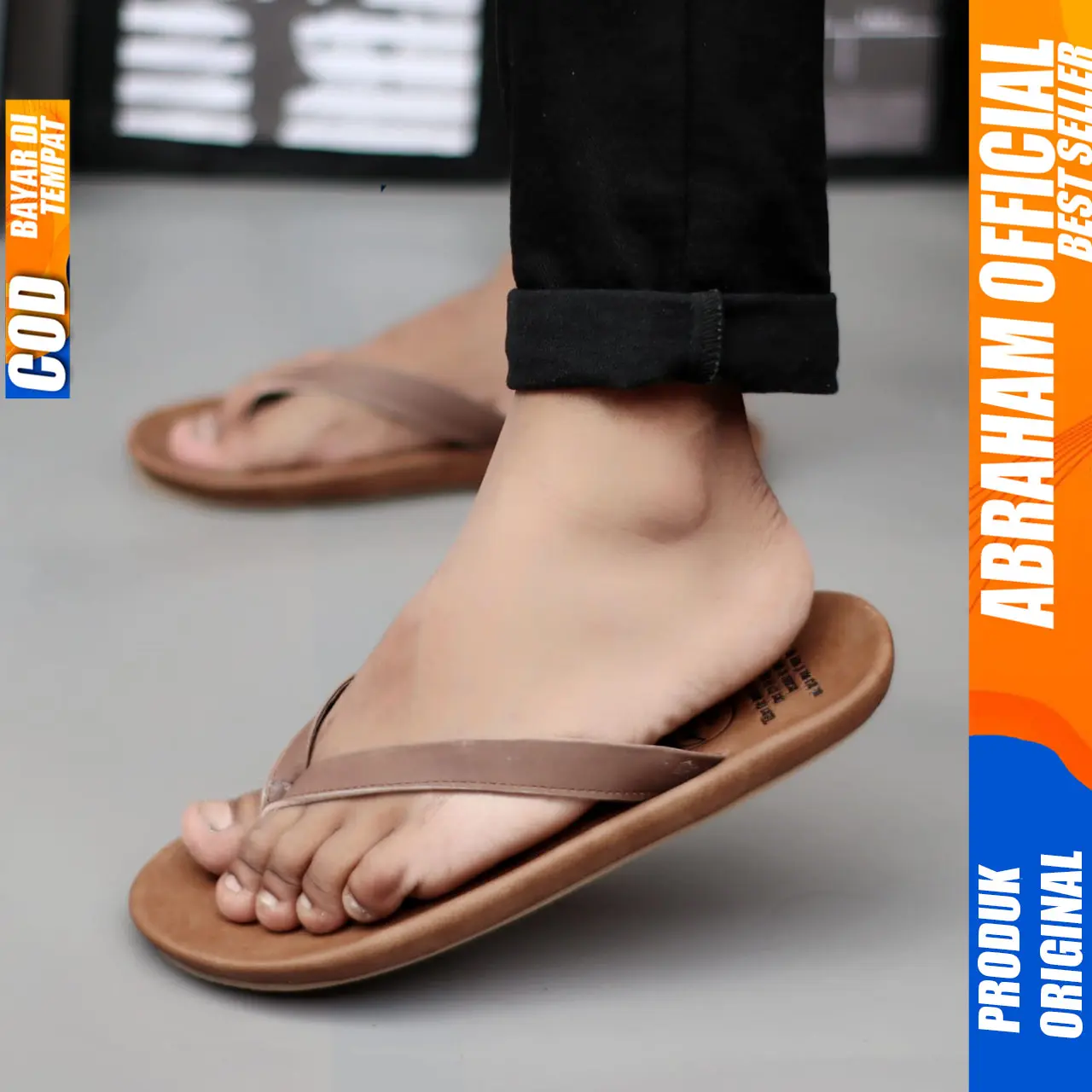 Sandal Jepit Pria Kulit Asli Sandal Pria Original Sendal Japit Abraham Wallet Coklat Hitam Karet