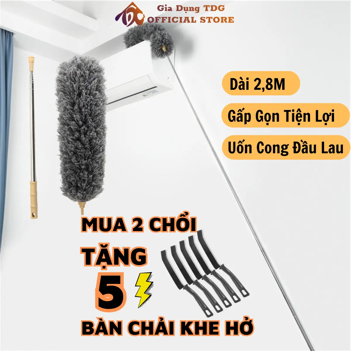 Chổi Lau Trần Nhà Gấp Gọn Đa Năng Thông Minh Cây Phất Trần Quét Bụi Tiện Lợi Cán Inox Có Thể Điều Chỉnh Độ Dài Đến 280CM