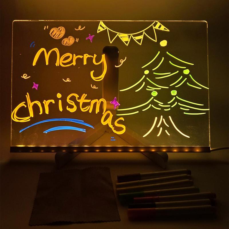 Product Introduction of Rewritable LED Acrylic Message Board, 1 Set Including 1 Count LED Message Board with Stand & 7 Counts Color Pens, Display Board Night Light for Home & Store, Room Decor, Valentine's Day Gift 8