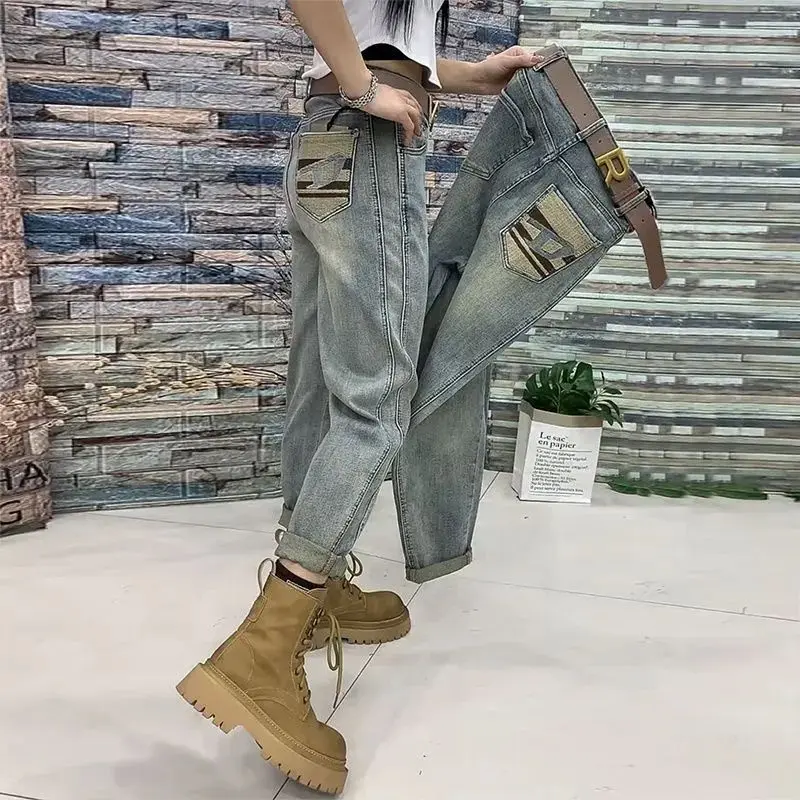 Quần Cho Bố Denim Mỏng, Dành Cho Nữ, Ngoại Cỡ, Hình Quả Lê, Dáng Rộng Vừa Vặn, Cạp Cao, Quần Harem Dễ Phối Đồ Hàng Mới Về Mùa Xuân 2024 Women Pants Jean 2