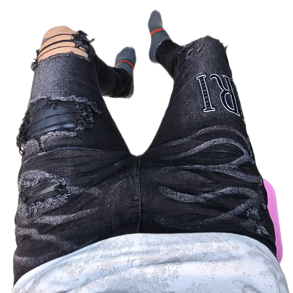 [Ảnh Tự Chụp] Quần Jean nam rách gối, thêu chữ nổi Mã 206 Like Auth Menswear Pants có túi Denim