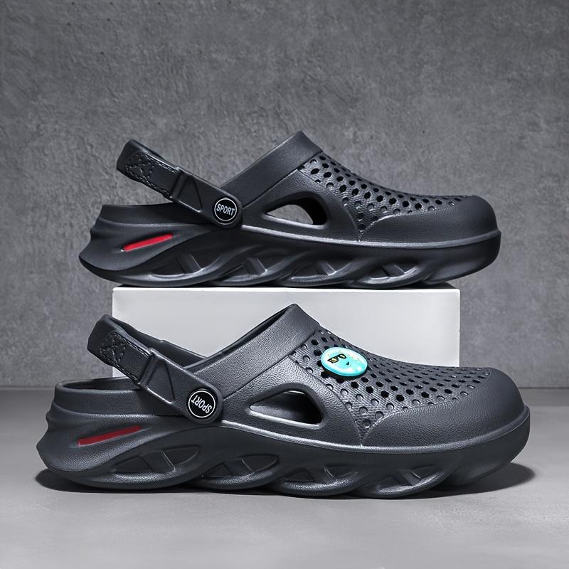 Men's-On Clogs - Comfortable Breathable EVA Sandals Outdoor, Beach &, Black with Blue Accent, Round Toe, Lightweight and Stylish Design Boy Walking Shoes 6