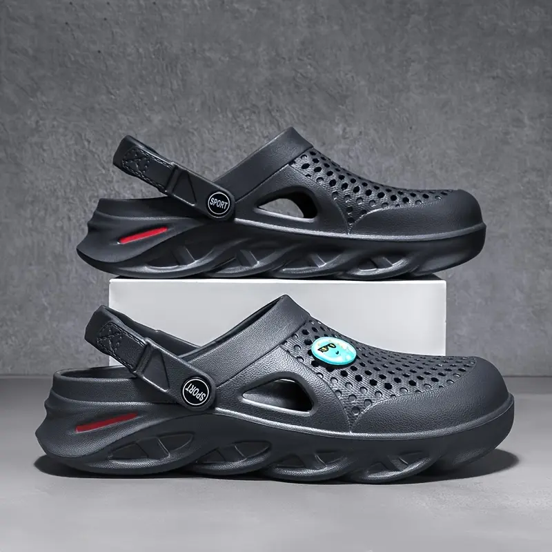 Men's-On Clogs - Comfortable Breathable EVA Sandals Outdoor, Beach &, Black with Blue Accent, Round Toe, Lightweight and Stylish Design Boy Walking Shoes 6