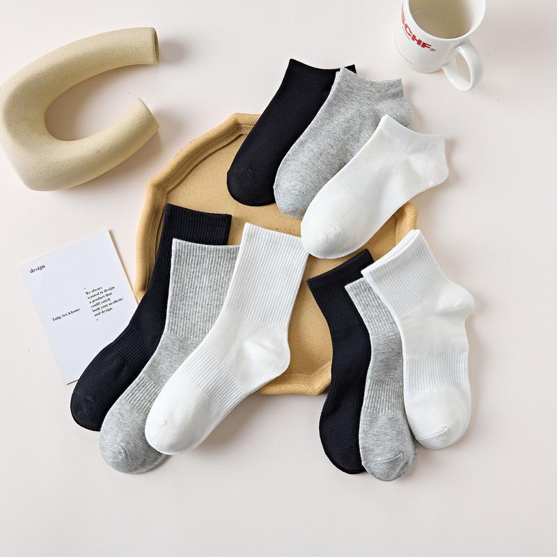Product Introduction of Black, White and Gray Socks Men's Autumn and Winter Pure Color Minimal Versatile Tube Socks Ins Trendy Solid Color Stockings Black Socks Men 0