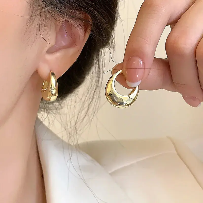 Geometric Elliptical Plain Circle Metal Ear Buckle Women's Fashion Style High End Earrings Cold Style Commuter Versatile Ear Accessories