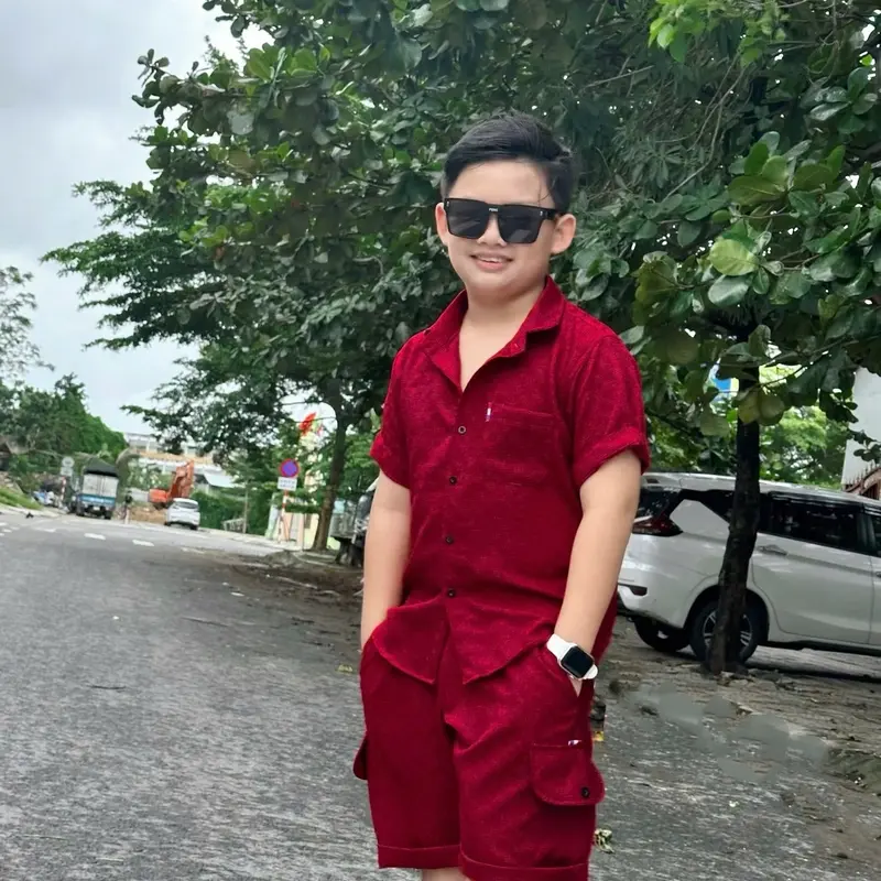 Bộ Quần Áo Sơ Mi Chất Liệu Kim Cương 4 Màu Cho Bé Trai 12-52kg có thể giặt máy Jean Có Cổ 8