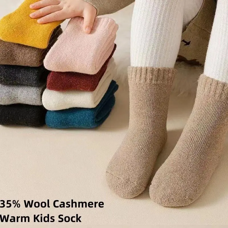 Tất Bắp Chân Lông Ấm Áp, Làm Bằng Cashmere 35%, Dành Cho Trẻ Em, Thiết Kế Đơn Giản Sang Trọng, Màu Trơn Thích Hợp Cho Mùa Thu Và Mùa Đông, Dày Dặn, Nhồi Bông Và Mềm Mại, Tất Trẻ Em