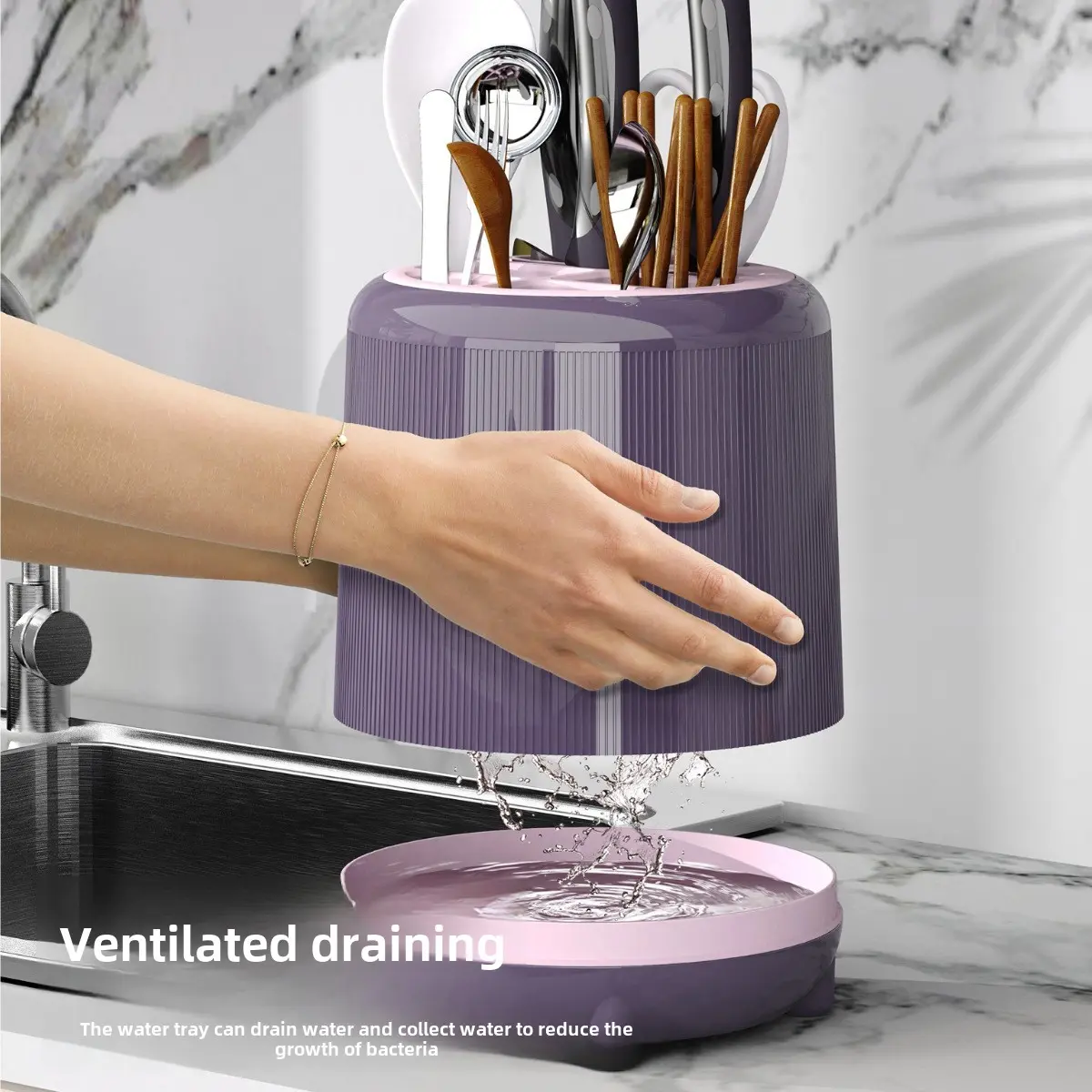 Household Kitchen Ventilation Draining Multi-Functional Large Capacity Rotating Knife Holder Knife Rack Chopsticks Tableware Storage