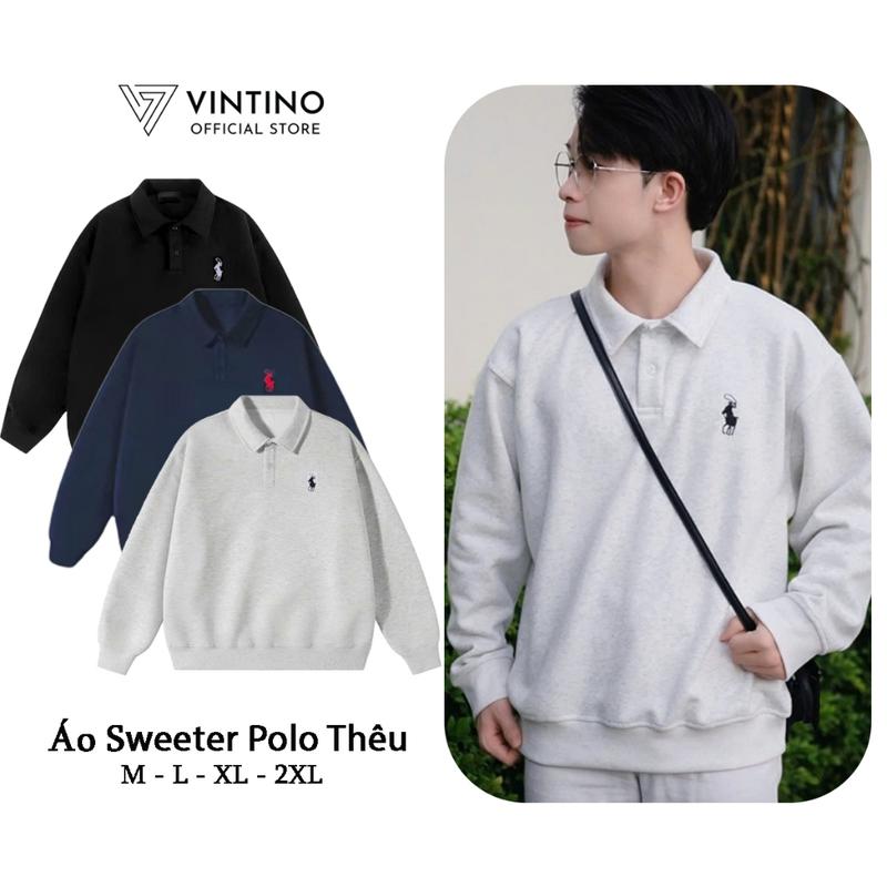 Áo Sweeter Polo Nam Nữ Form Suông Vải Nỉ Cotton 2 Da Áo Thun Polo Dài Tay Cổ Bẻ 3 Màu Đen Xám Xanh Than VINTINO APS Menswear Shirt