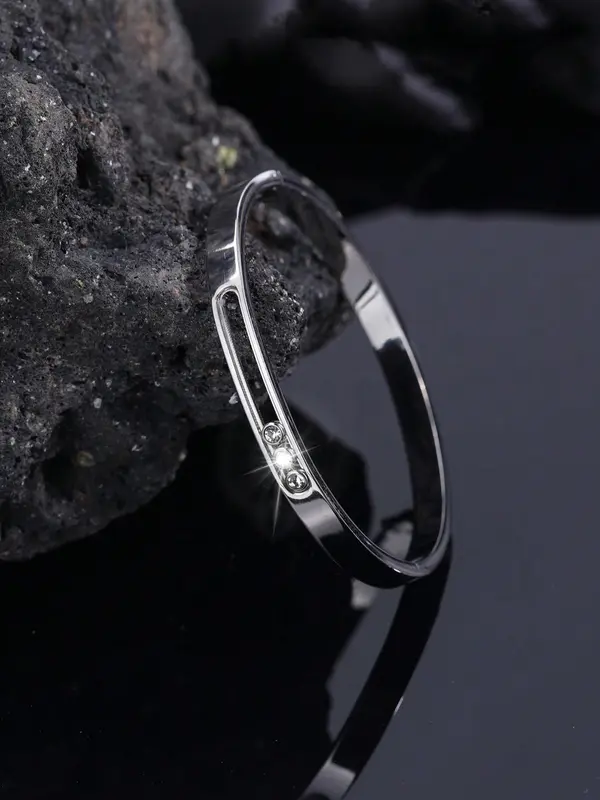 Fashionable and Simple Stainless Steel Sliding Three Diamond Bracelet, Vacuum Plated Bracelet, Suitable for Daily Clothing, Party Accessories, Gifts 6