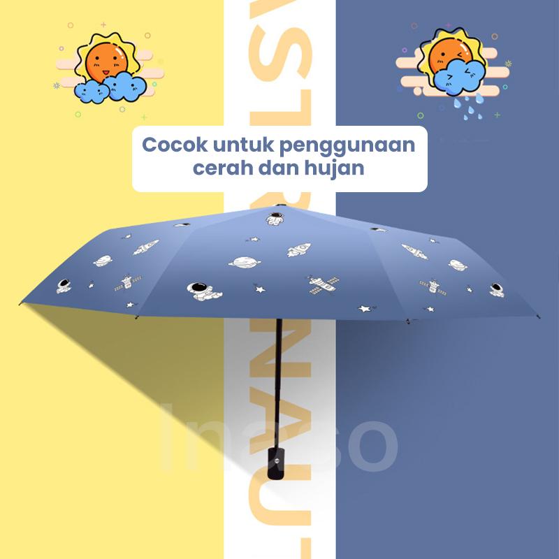Inaso Payung Otomatis Tombol dan Manual Motif Astronot Minimalis dan Mudah untuk Digunakan Saat Musim Panas dan Hujan Mini Cocok untuk Bepergian HPY102 2