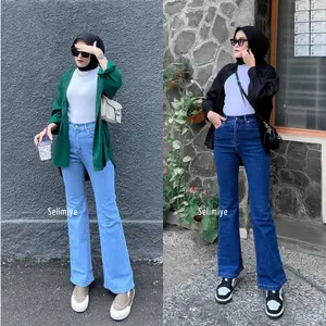 Selimiye Highwaist Cutbray Jeans Wanita Bahan Stretch Melar Nyaman Size 27-38