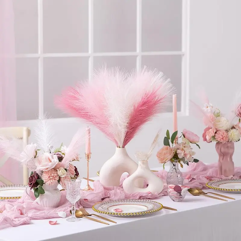 Artificial Decorative Pampas Grass, 6 Counts Mean Girls Decorations Fluffy Pampas Reed Stem Bundle for Flower Arrangement, Faux Plant Ornaments for Home Wedding Party Decor 0